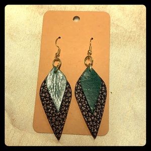 Genuine leather handmade earrings with jewels